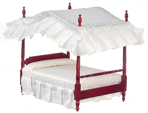 Dollhouse Miniature Canopy Bed, Mahogany